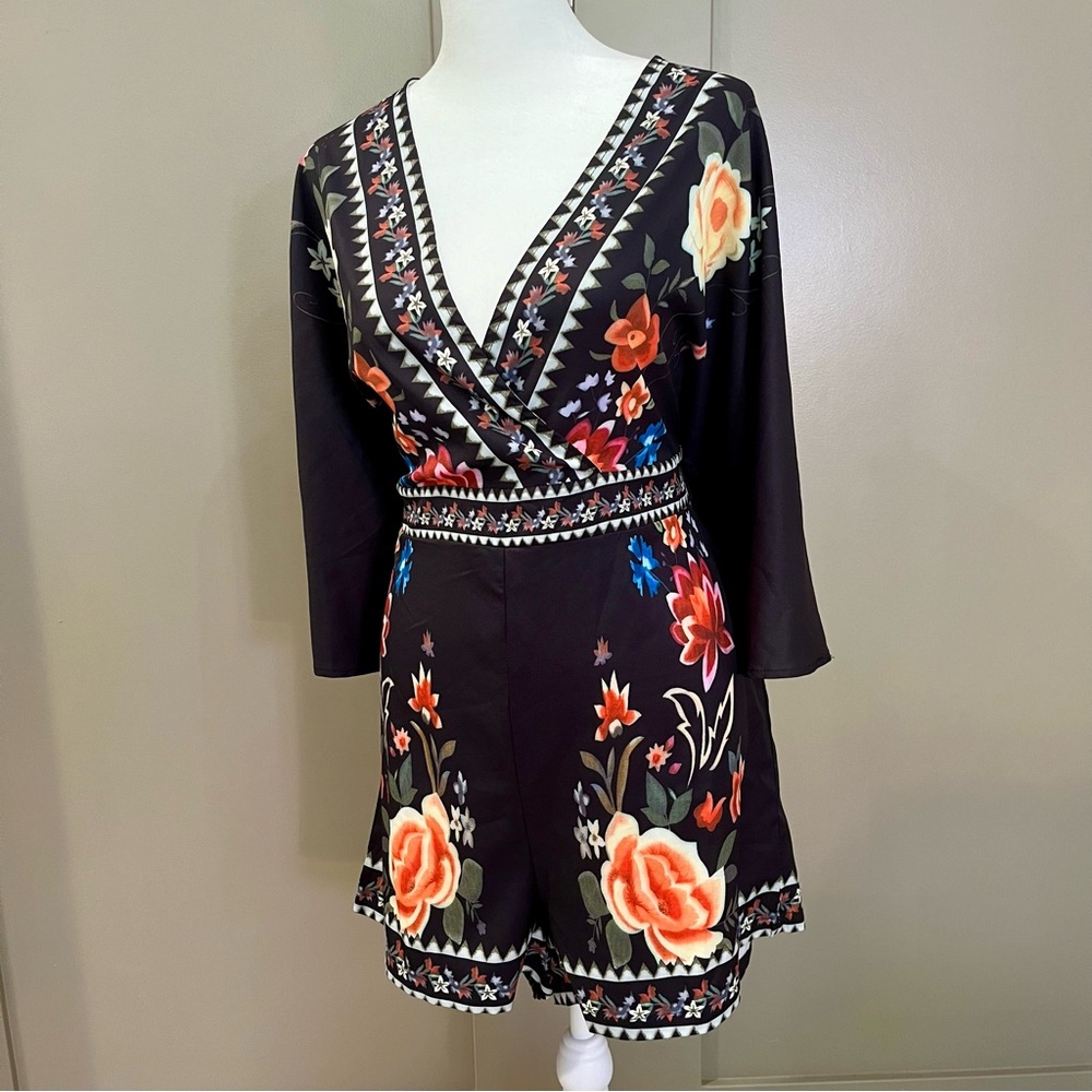 Multi-Colored Floral Tie-Back Romper